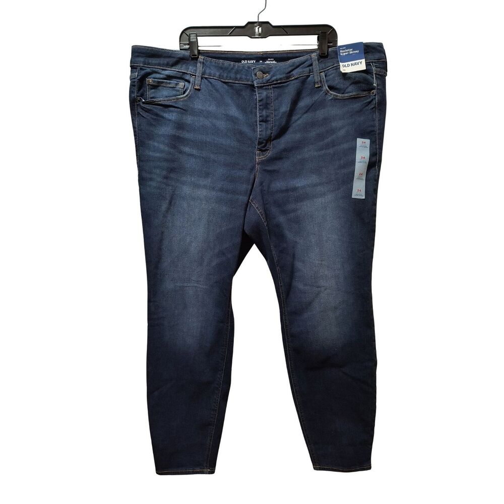 Old Navy Rockstar Super Skinny Jeans Women 24 Blue Dark Wash Stretch Denim NWT